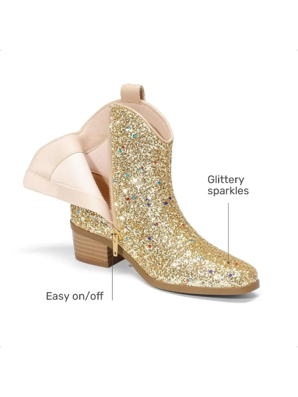 Women's Champagne Rhinestone Halloween Size Zipper Non-Slip Cowgirl Sparkle Boot